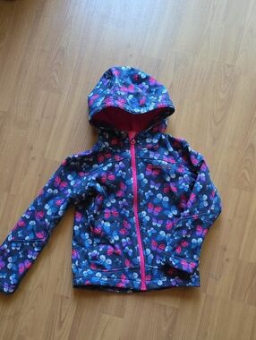 Kids Hooded Butterfly Print Jacket - Navy with Pink & Blue (5-6Y)